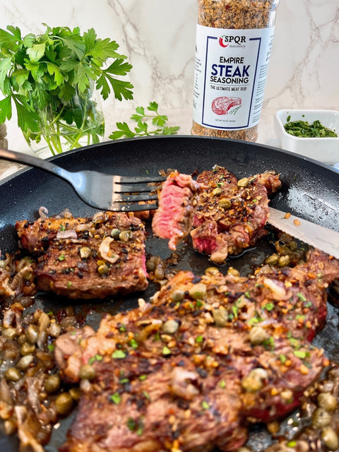 Rare steak with the best steak spices