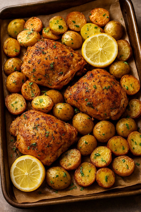 🍋 Lemon Pepper & Himalayan Pink Salt Roasted Chicken with Garlic Herb Potatoes