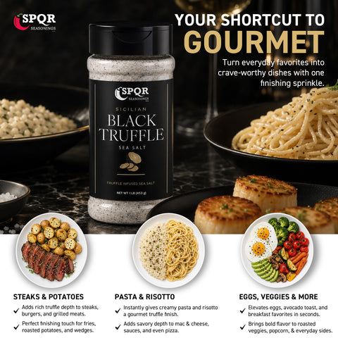 Sicilian Black Truffle Sea Salt, XL 1 lb. Bottle by SPQR Seasonings