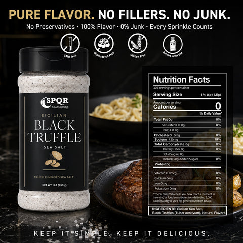 Sicilian Black Truffle Sea Salt, XL 1 lb. Bottle by SPQR Seasonings