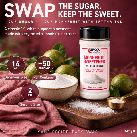 Monk Fruit Sweetener with Erythritol XL 14 oz. bottle by SPQR Seasonings