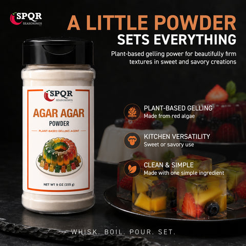 SPQR Seasonings Agar Agar Powder, Red Algae, Vegan Gelatin Substitute, 9 oz