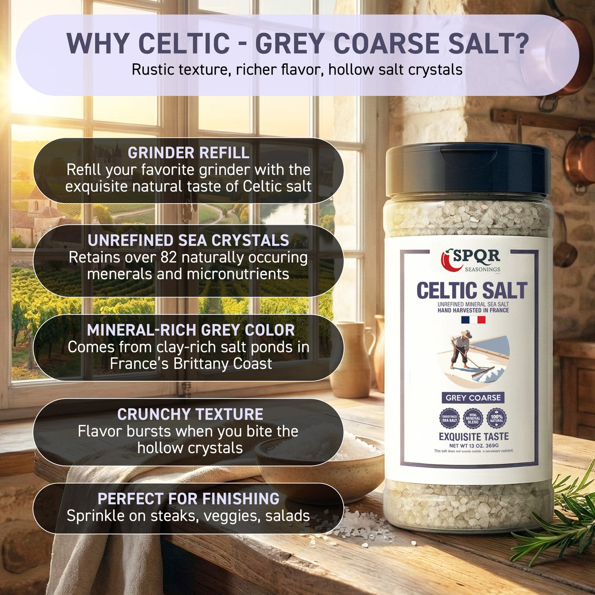 Celtic Salt (13oz) | Unrefined Grey Celtic Sea Salt for Cooking ...