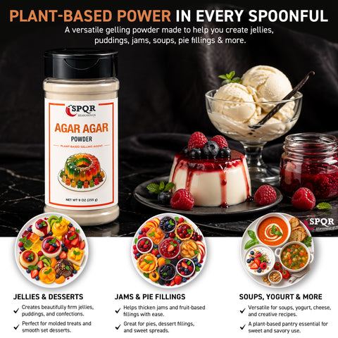 SPQR Seasonings Agar Agar Powder, Red Algae, Vegan Gelatin Substitute, 9 oz