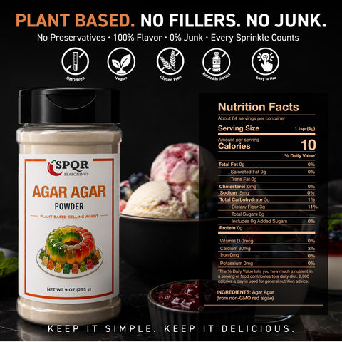 SPQR Seasonings Agar Agar Powder, Red Algae, Vegan Gelatin Substitute, 9 oz