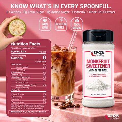Monk Fruit Sweetener with Erythritol XL 14 oz. bottle by SPQR Seasonings